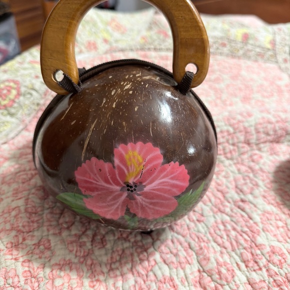 Accents | Coconut Shell Handbag With Pink Floral Accent | Poshmark